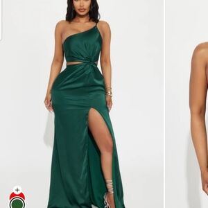 Elegant Green One-Shoulder Satin Gown